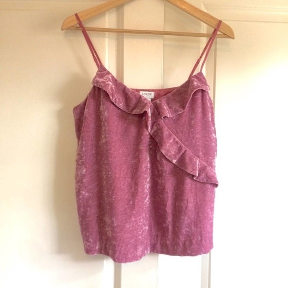 J. Crew NWT Coquette Barbie Factory Velvet Ruffle Spaghetti Cami M - Picture 2 of 8